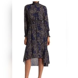Nanette Lepore Navy and Cream High-Low Floral Midi Dress